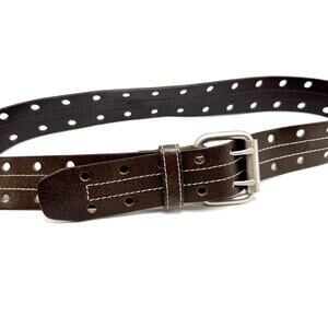 Maurices Brown Italian Leather Y2K Belt M 28-34 Double Two Prong Boho Grunge